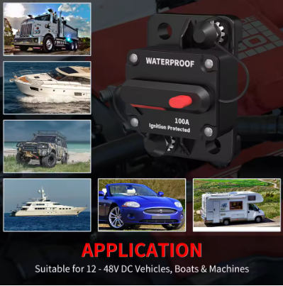 30A-300A 12-48VDC Inline Circuit Breaker Fuse Holder for Marine Boat Car Stereo