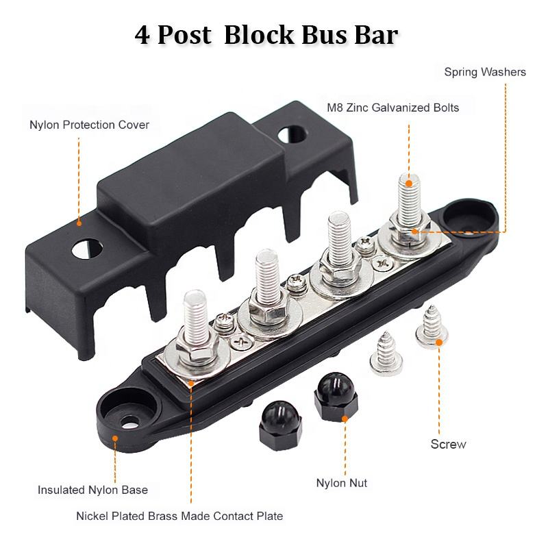 4 Stud Bus Bar – Heavy-Duty Waterproof Power Distribution Block for Automotive, Marine & Off-Grid Systems