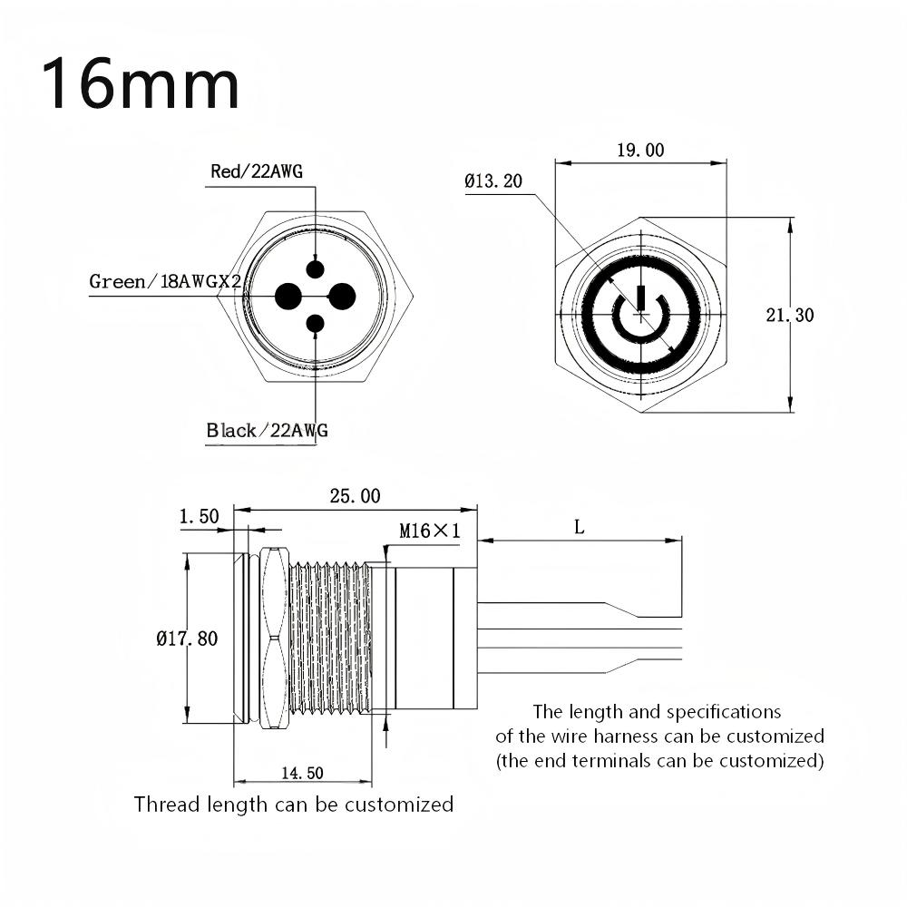 16mm Metal Push Button Switch - IP68 Waterproof IK10 Vandal Resistant Industrial Grade Switch
