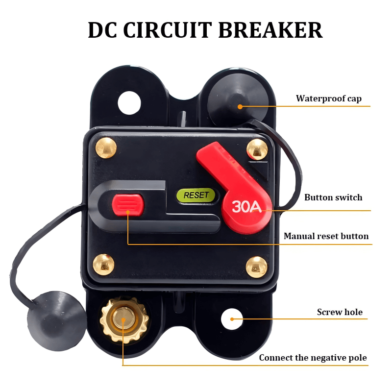 30A Waterproof Manual Reset Circuit Breaker – IP67 Weatherproof Overcurrent Protector for Automotive, Marine & RV Systems